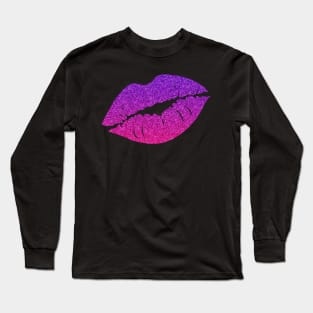 Bright Pink Purple Ombre Faux Glitter Lips Long Sleeve T-Shirt